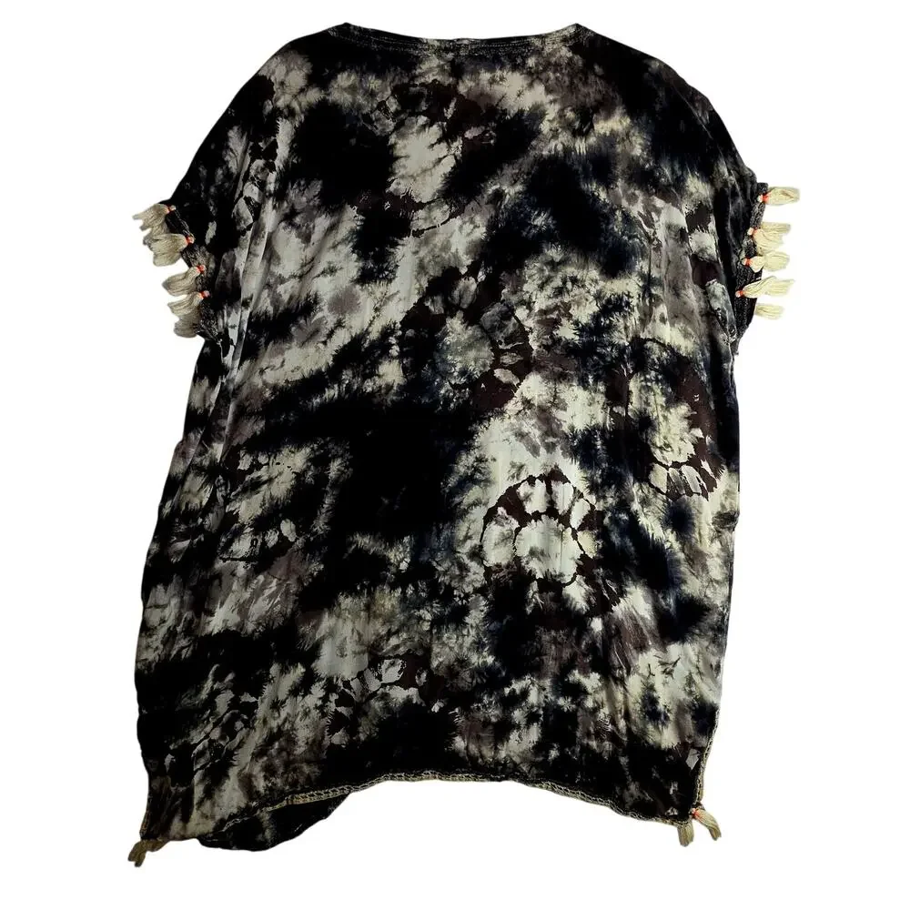 Surf Gypsy Sm TieDyed‎ gray n white Swimcover with Tassels n Beads. Sexy Hippie
